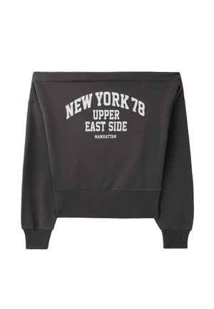 Stradivarius, CROPPED BOAT NECK SWEATSHIRT - Sweatshirt - mottled dark grey