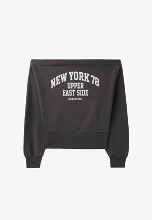 Stradivarius, CROPPED BOAT NECK SWEATSHIRT - Sweatshirt - mottled dark grey