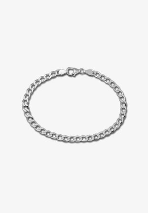 Bracelet en acier inoxydable de couleur argentée en chaîne à maillons, avec fermoir en crabe, présenté sur fond blanc.