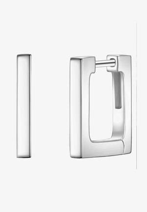 Srebrne kružne naušnice s pravokutnim oblikom, s poliranim završetkom, minimalističkim dizajnom i sigurnim mehanizmom zatvaranja.