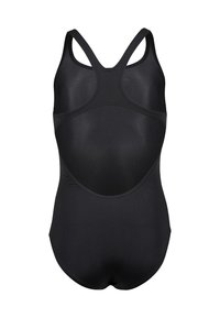 Sort heldragtsbadedragt med en glat, strækbar tekstur. Har en racerback-design, diskrete sømme og en afrundet skæring bagpå.