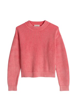 Pull rose en maille côtelée avec col rond, manches longues et ourlet légèrement raccourci, avec l'étiquette Marc O'Polo.