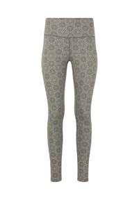 Rek leggings met een hoge taille, met een ingewikkeld bloemenpatroon in gedempte aardetinten en een gladde stoftextuur.