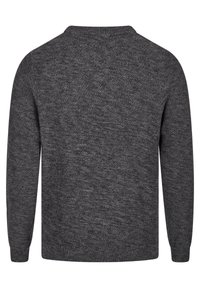 Mörkgrå sweater med en texturerad stickad mönster, rundad hals och långa ärmar. Kanten och muddarna är ribbade för bättre passform.