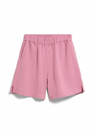 Roze short met elastische taille, zijzakken en kleine zijslits, gemaakt van lichtgewicht stof.