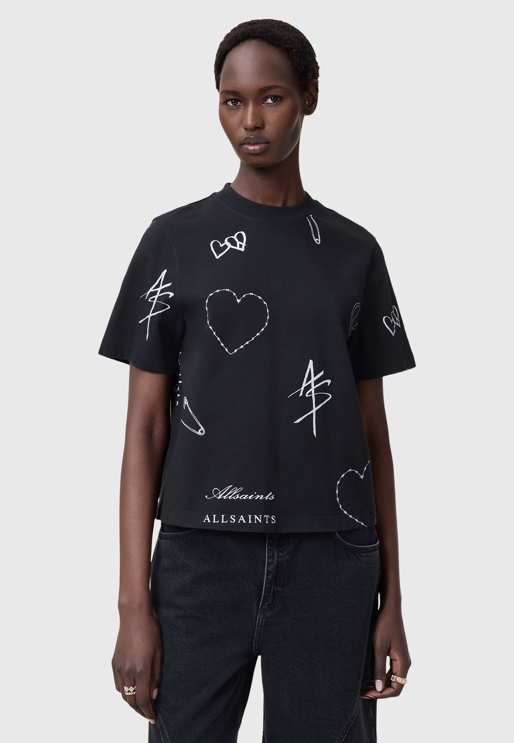AllSaints - Burman - T-shirt rayé - Noir