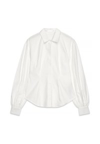 Witte lange mouwen shirt van katoen, met een klassieke kraag, knoopsluiting aan de voorkant en opgezette mouwen voor een ontspannen pasvorm.