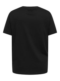 Svart T-skjorte med korte ermer og rund hals, vist bakfra med et enkelt, glatt stoff uten synlige mønstre eller logoer.