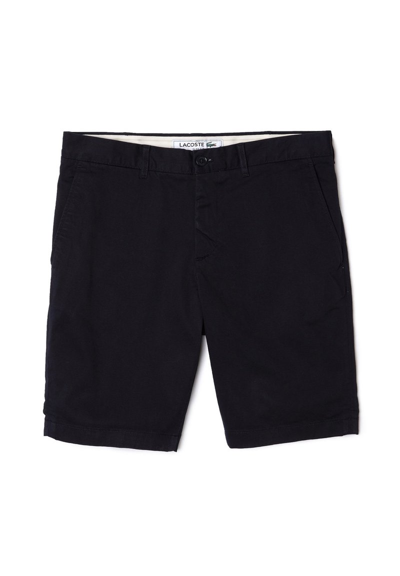 Zwarte katoenen shorts met een knoopsluiting, zijzakken en een nette zoom. Voorzien van een merklabel op de tailleband.