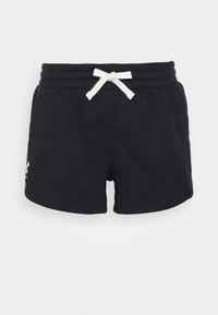 Černé bavlněné šortky s páskem na stažení, bočními kapsami a bílým logem na levé straně. Měkká textura a ležérní design.