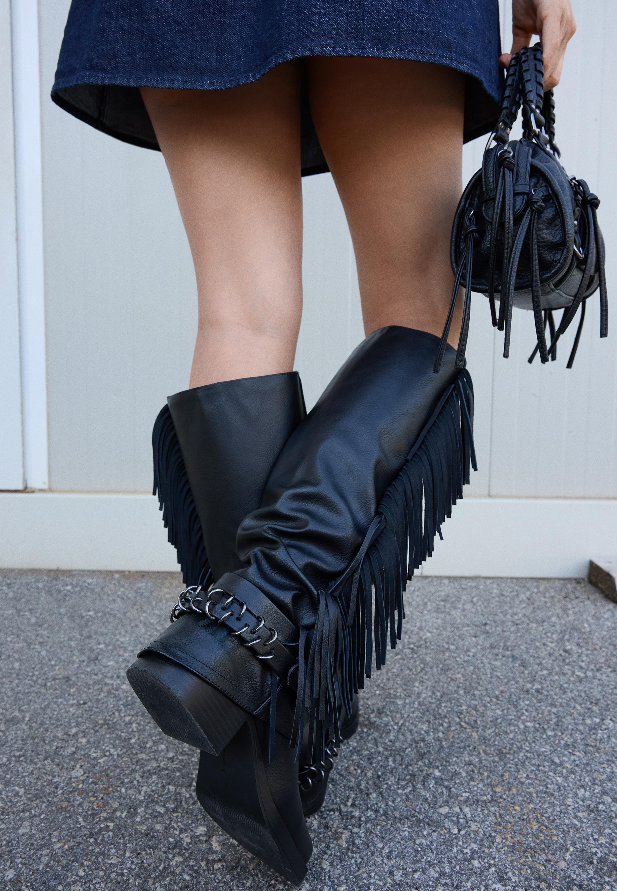 Bershka FLAT WITH FRINGING - GAITER - Cowboy/Biker boots