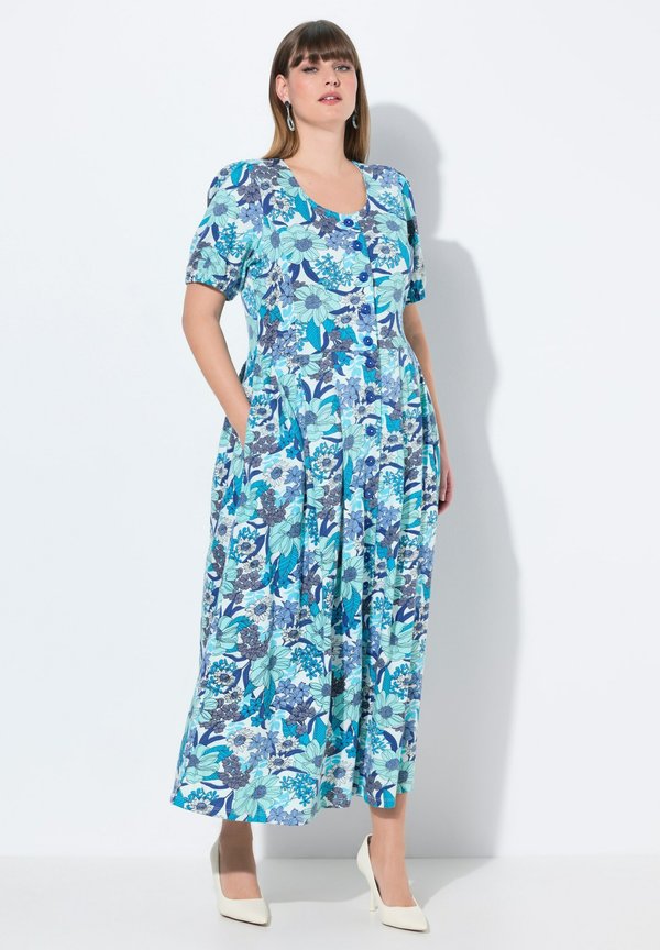 FLORAL SHORT SLEEVE BUTTON DOWN - Jerseykleid - marine