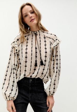 MIT STICKEREI - Blouse - creme schwarz