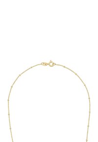 Guldarmband med små runda länkar, prytt med en karbinhake och jämnt fördelade sfäriska accenter längs längden.