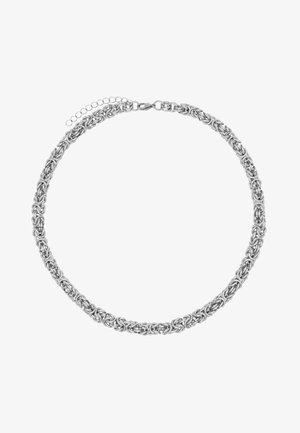 Silberne Halskette mit raffinierten, ineinander verschlungenen Gliedern, strukturiertem Finish und einem verstellbaren Verschluss mit Verlängerungskette.