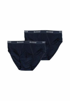 Due slip da uomo neri con fascia elastica in vita marchiati "Sloggi" su sfondo bianco.