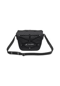 Borsa a tracolla Vaude nera con design piatto, tracolla regolabile, superficie testurizzata e cordino elastico sulla parte superiore per fissare gli oggetti.