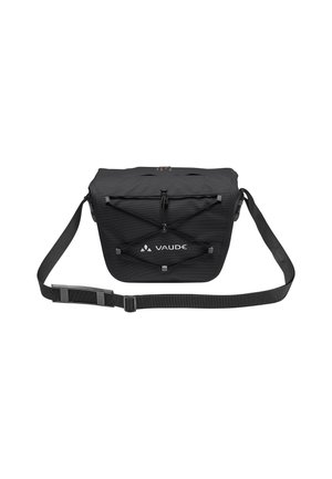 Borsa a tracolla Vaude nera con design piatto, tracolla regolabile, superficie testurizzata e cordino elastico sulla parte superiore per fissare gli oggetti.