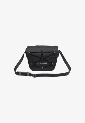 Borsa a tracolla Vaude nera con design piatto, tracolla regolabile, superficie testurizzata e cordino elastico sulla parte superiore per fissare gli oggetti.