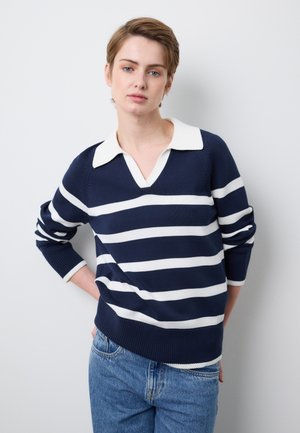 STRIPED WITH POLO COLLAR REGULAR FIT - Maglietta a manica lunga - blue/ white