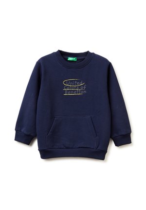 CREWNECK BRUSHED NECK CUFFS AND HEM POUCH POCKET FRONT PRINT REGULAR FIT - Felpa - blue