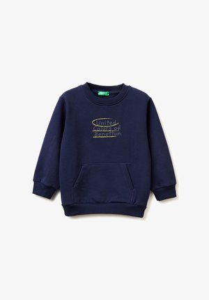 Marineblaue Sweatshirt mit Rundhalsausschnitt, gerippten Bündchen und Bund. Verfügt über eine Fronttasche und ein gesticktes Logo "United Colors of Benetton".
