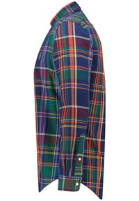 Camisa de cuadros con patrones multicolores en verde, azul, rojo y amarillo. Fabricada en algodón tejido con puños de botón y cuello puntiagudo.