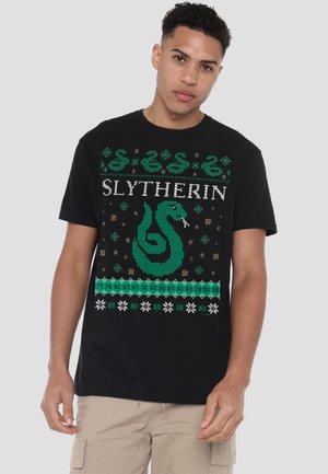 Cotton Soul, HARRY POTTER SLYTHERIN UGLY CHRISTMAS - T-Shirt print - black