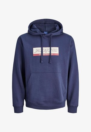 Tumedast sinine kapuutsiga särk, mis on valmistatud puuvilla segukangast, ees on eesmine tasku, reguleeritav kapuuts ning graafiline logo kujundus rinna peal.