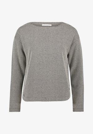 Grijs en wit gemusterd shirt met lange mouwen, een vierkante halslijn en een losse pasvorm, gemaakt van een gestructureerde, lichte stof.