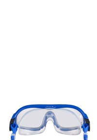 Blauwe zwembril met heldere lenzen, voorzien van een zacht siliconen frame en een verstelbare band voor een veilige pasvorm. Inclusief een laagprofiel ontwerp.