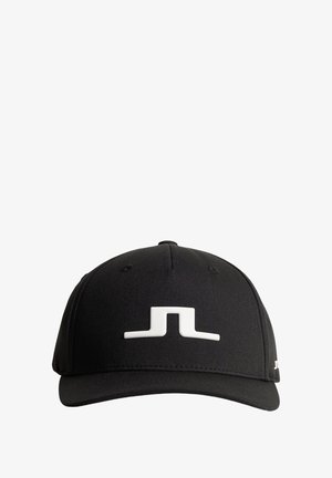 Czarna czapka bejsbolowa z białym abstrakcyjnym logo z przodu. Wykonana z materiału o usztywnionej konstrukcji i sześciopanelowym designie.