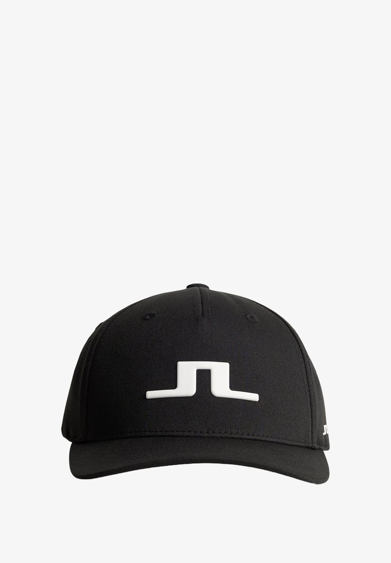 Czarna czapka bejsbolowa z białym abstrakcyjnym logo z przodu. Wykonana z materiału o usztywnionej konstrukcji i sześciopanelowym designie.