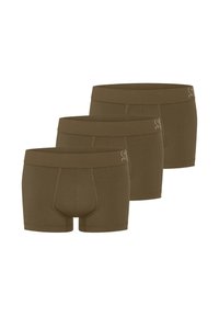 Braune Boxer-Briefs im Dreierpack. Aus weichem Baumwollmaterial mit eng anliegender Passform, ausgestattet mit einem definierten Frontbereich und einem elastischen Bund.