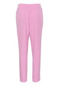 Helle rosa Hose mit elastischem Bund, tailliertem Bein Design, aus einem weichen, glatten Stoff, ohne sichtbare Muster oder Beschläge.