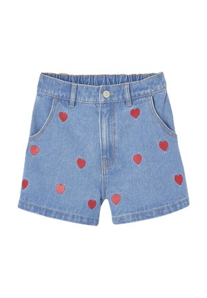 MIT HERZEN - Denim shorts - mittelblau
