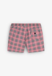 Pantaloni de înot în carouri, cu o paletă de culori roz, gri și negru. Talie elastică cu un buzunar la spate și un detaliu subtil al logo-ului. Material ușor.