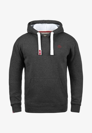 Tumehall kapuutsiga dressipluus, fleece'iga voodriga kapuuts, valged paelad, eesmine kott tasku ja väike punane logo rinnal. Pehme kangatekstuur.