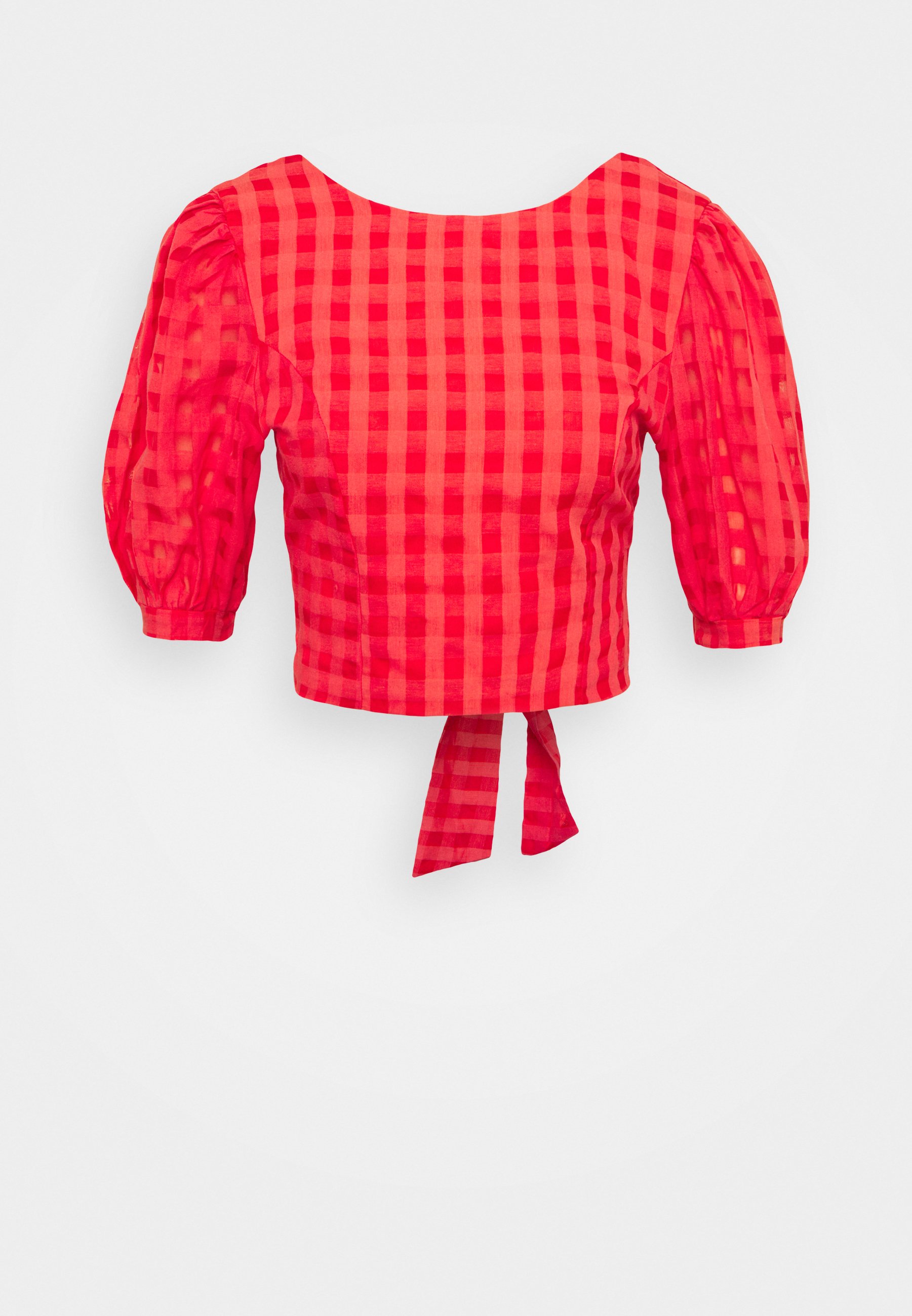 Donna PUFF SLEEVE CROP WITH FRONT TIE - T-shirt con stampa - red Donna PUFF SLEEVE CROP WITH FRONT TIE - T-shirt con stampa - red