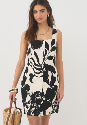 Next, REGULAR FIT - SQUARE NECK BUTTON THROUGH MINI SHIFT DRESS  . - Vestido informal - monochrome floral printed