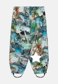Jogging avec motif de dinosaur en couleurs vives. Fabriqué en tissu léger, incluant un détail d'étoile blanche et des poignets ajustables.
