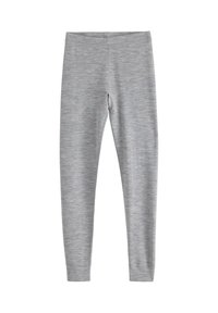 Graue Leggings aus einem weichen, dehnbaren Material mit melierter Textur, ausgestattet mit einem figurbetonten Design und einem elastischen Bund.