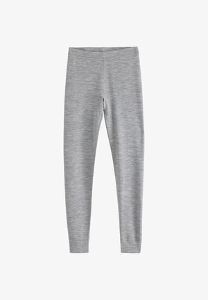 Graue Leggings aus einem weichen, dehnbaren Material mit melierter Textur, ausgestattet mit einem figurbetonten Design und einem elastischen Bund.