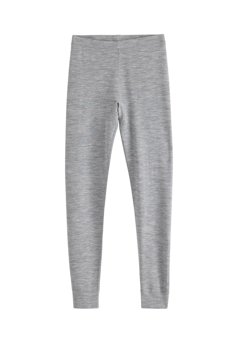 Graue Leggings aus einem weichen, dehnbaren Material mit melierter Textur, ausgestattet mit einem figurbetonten Design und einem elastischen Bund.