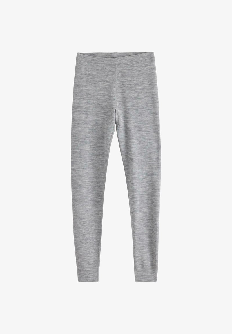 Graue Leggings aus einem weichen, dehnbaren Material mit melierter Textur, ausgestattet mit einem figurbetonten Design und einem elastischen Bund.
