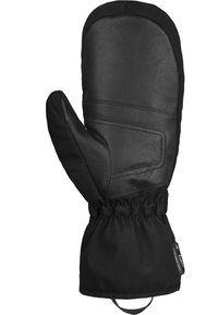 Zwarte wanten met een leren bovenkant en een zachte stofmanchet. Elastische pols voor een veilige pasvorm. Kenmerkend stikselpatroon op de palm.