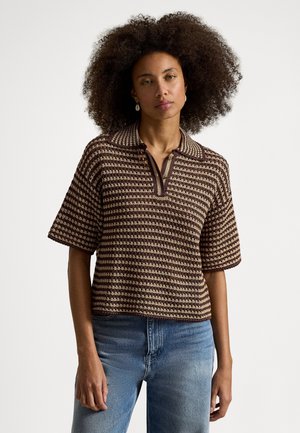STRIPED KNIT COTTON POLO SHIRT - Poloshirts - chocolate