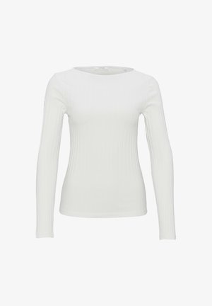White long-sleeve ribbed top with a round neckline and a form-fitting shape. Made of elastic material for comfort.