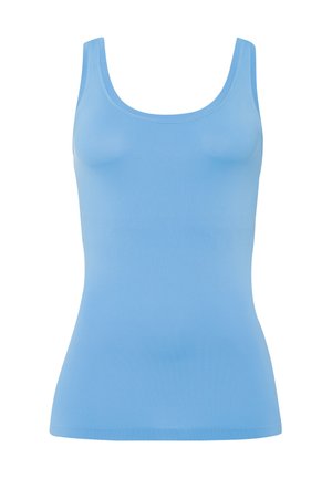 Lichtblauw, getailleerd tanktop van gladde stof, met een ronde halslijn en brede schouderbanden, met een naadloos ontwerp.