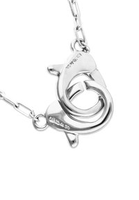 Collier argenté élégant avec un design à double dauphin, finition polie et chaîne à maillons, mettant en valeur des courbes fluides et une connexion sans couture.